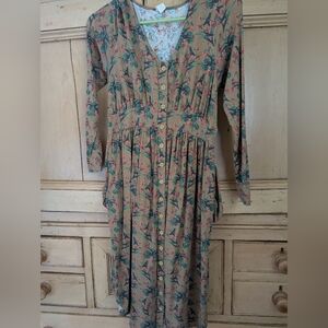 Kate Quinn Long Sleeve Button Dress Bronze Hummingbird